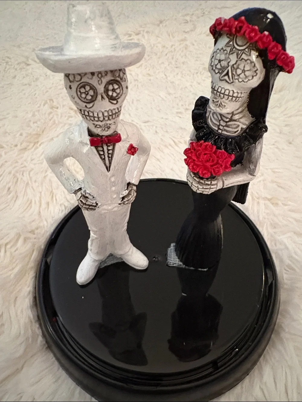Day of the Dead Bride and Groom Figurine - White & Black with Red Accents